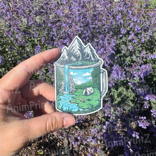 Mountain in a Cup Matte Vinyl Sticker