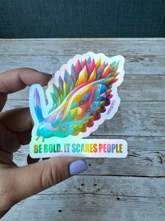 Vibrant Geometric Nudibranch Holographic Vinyl Sticker