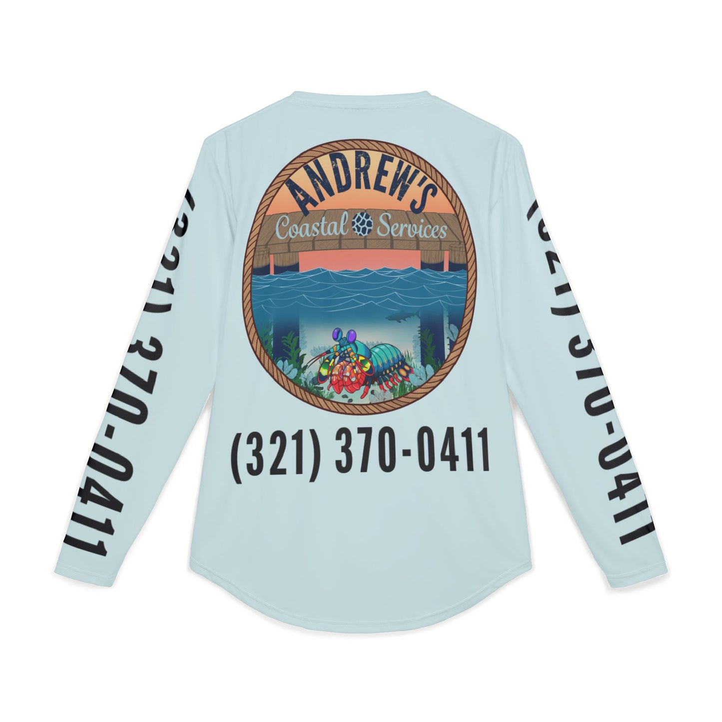 UV Protection Long Sleeve Shirt - Full Image with Wooden Shrimp