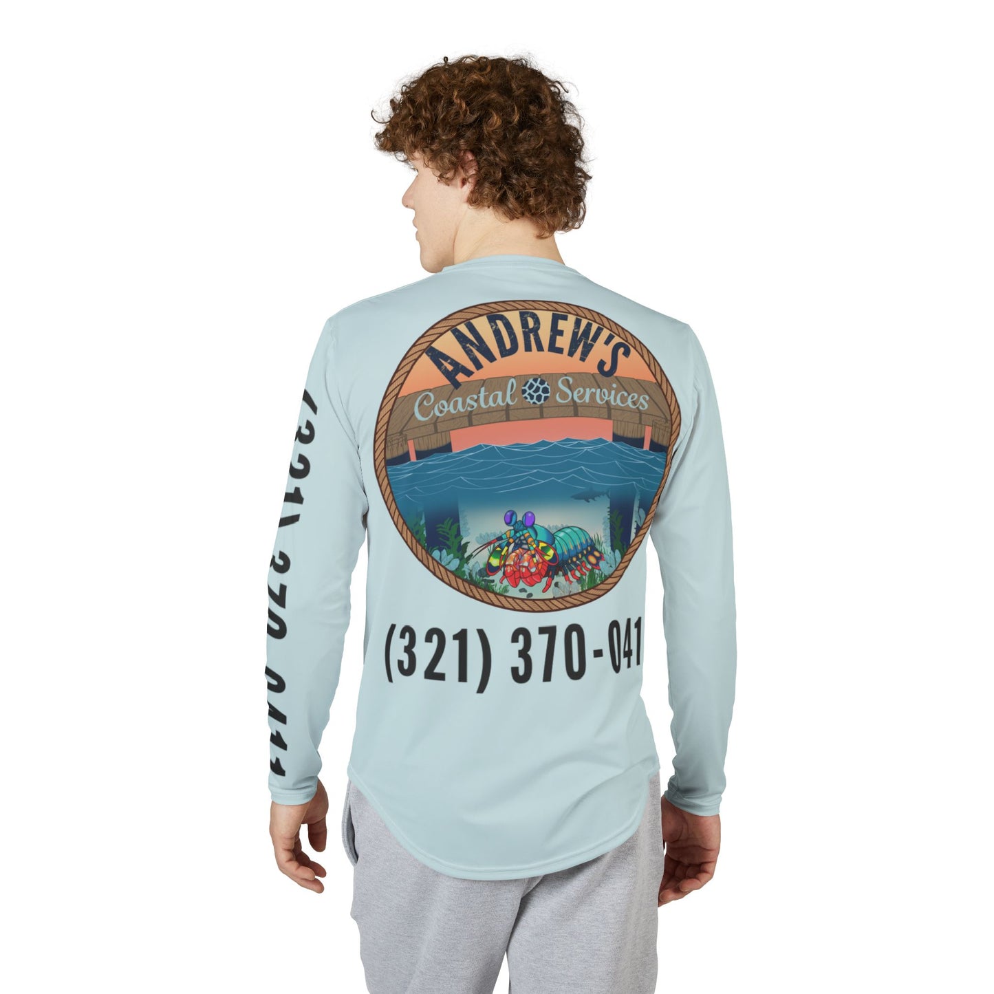 UV Protection Long Sleeve Shirt - Full Image with Wooden Shrimp