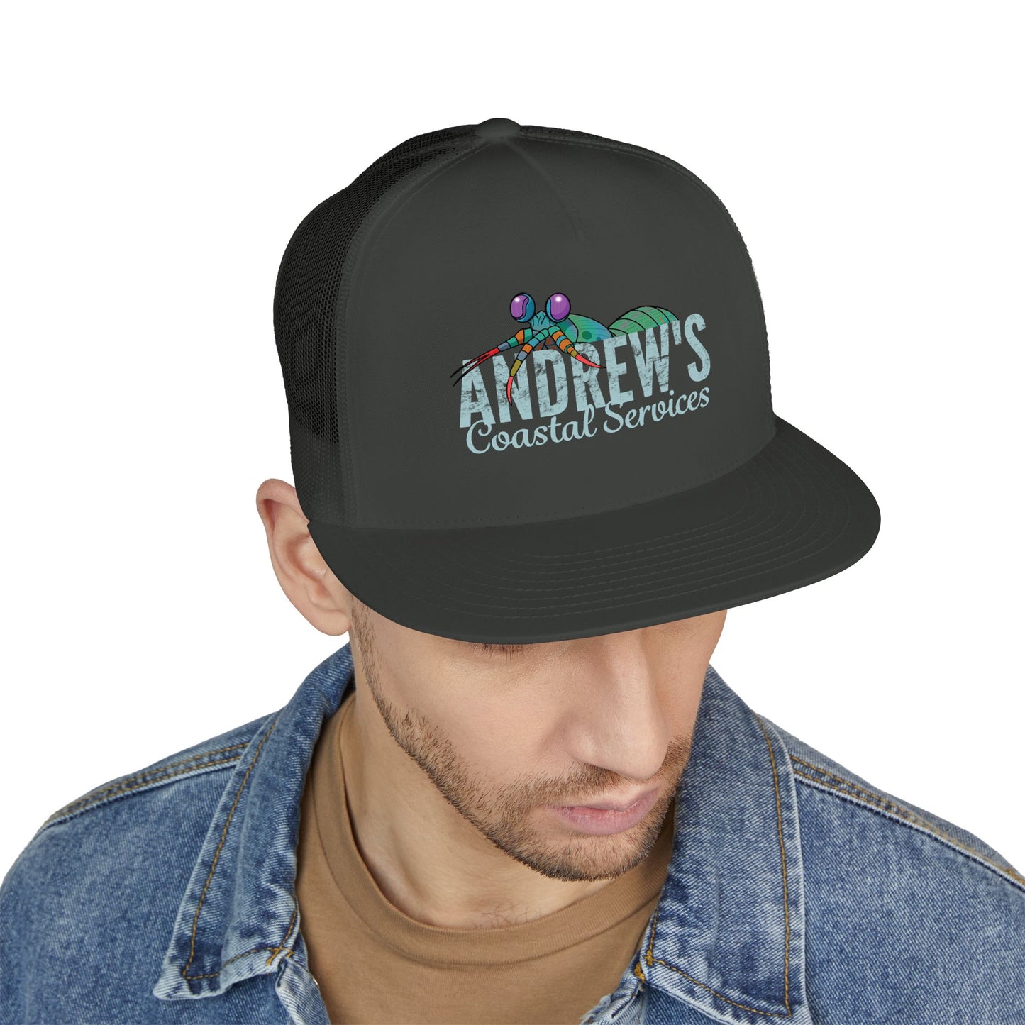 5 Panel Trucker Cap - Half Logo with Logo Blue