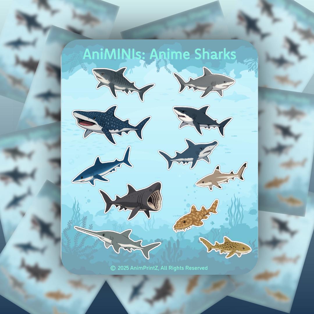 AniMINIs: Anime Shark Matte Sticker Sheet