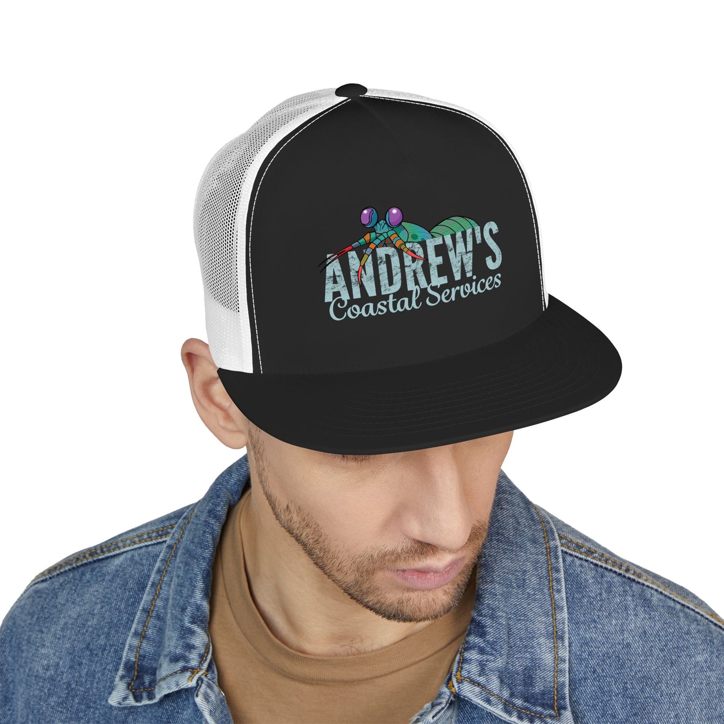 5 Panel Trucker Cap - Half Logo with Logo Blue