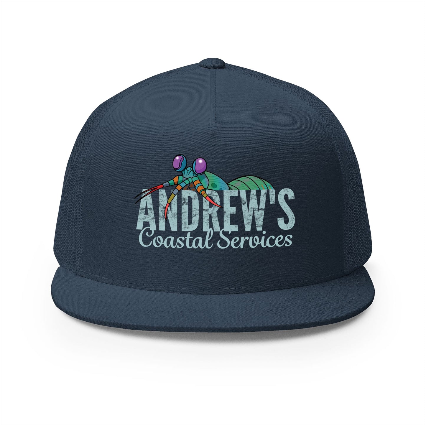 5 Panel Trucker Cap - Half Logo with Logo Blue
