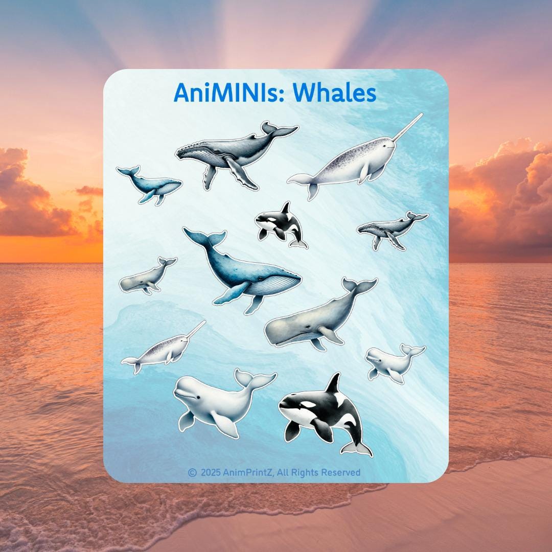 AniMINIs: Watercolor Whale Matte Sticker Sheet