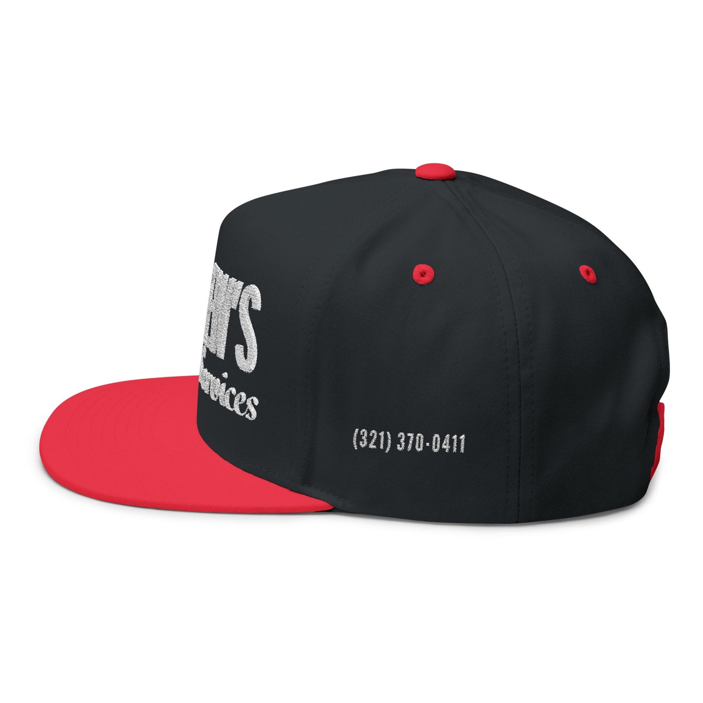 Flat Bill Cap (Embroidery) - Full Logo Text Only with Ph Number on Sides