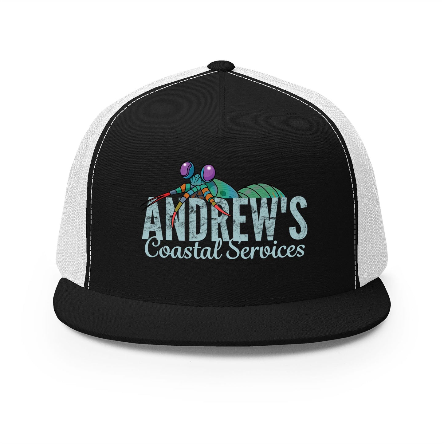 5 Panel Trucker Cap - Half Logo with Logo Blue