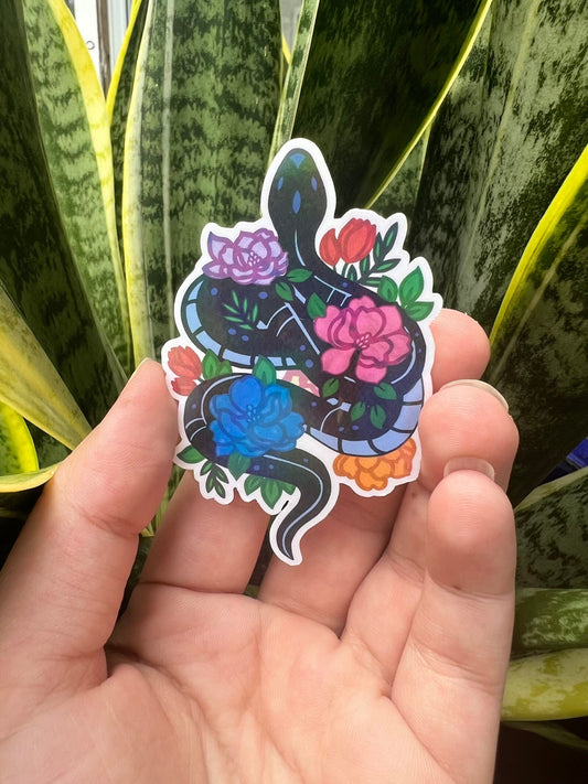 Floral Snake Holographic Vinyl Sticker