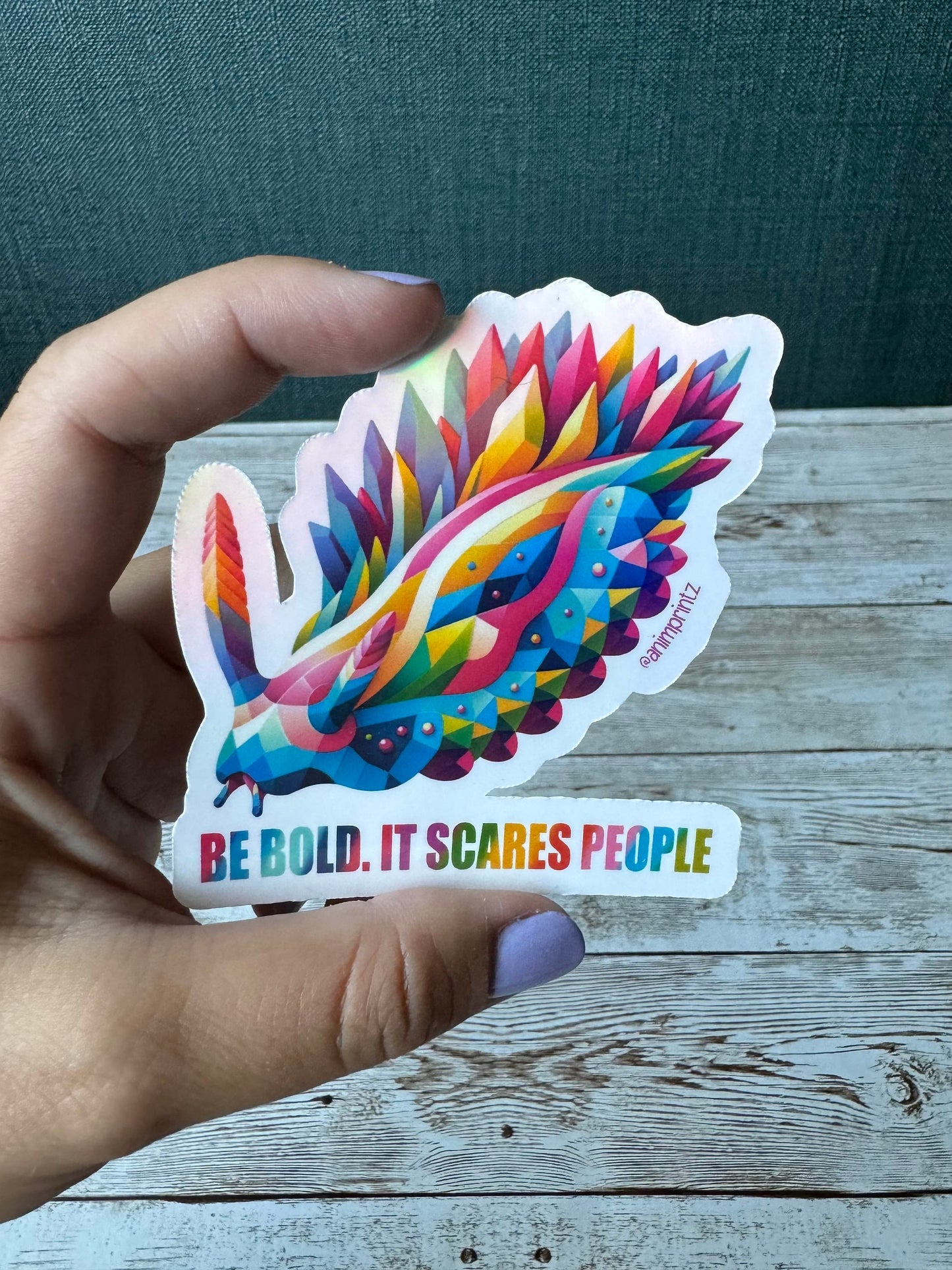 Vibrant Geometric Nudibranch Holographic Vinyl Sticker