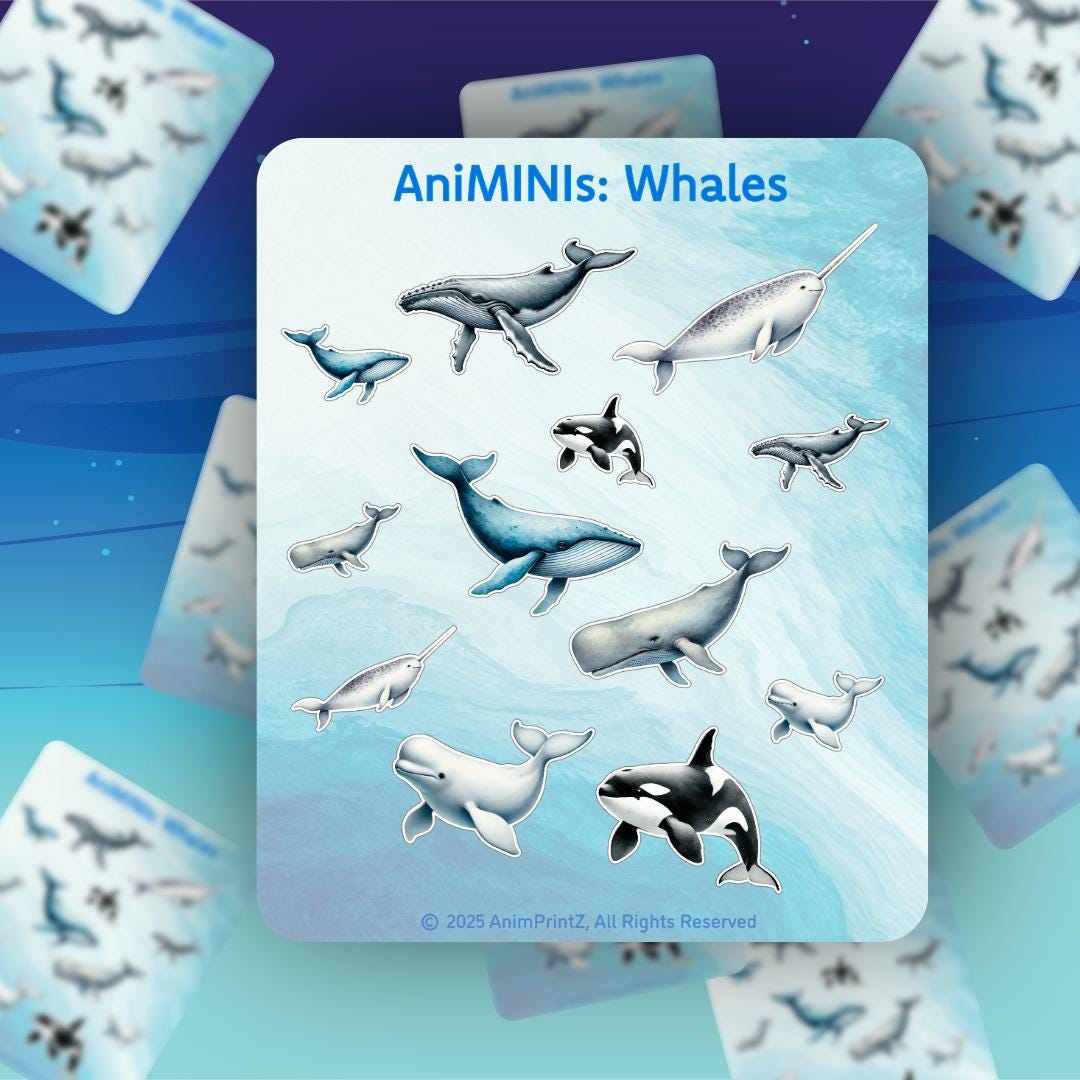 AniMINIs: Watercolor Whale Matte Sticker Sheet