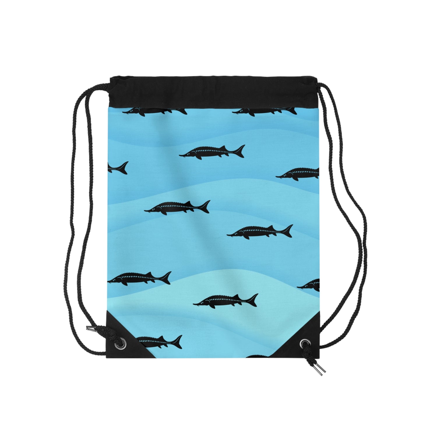 White Sturgeon Silhouette Drawstring Bag