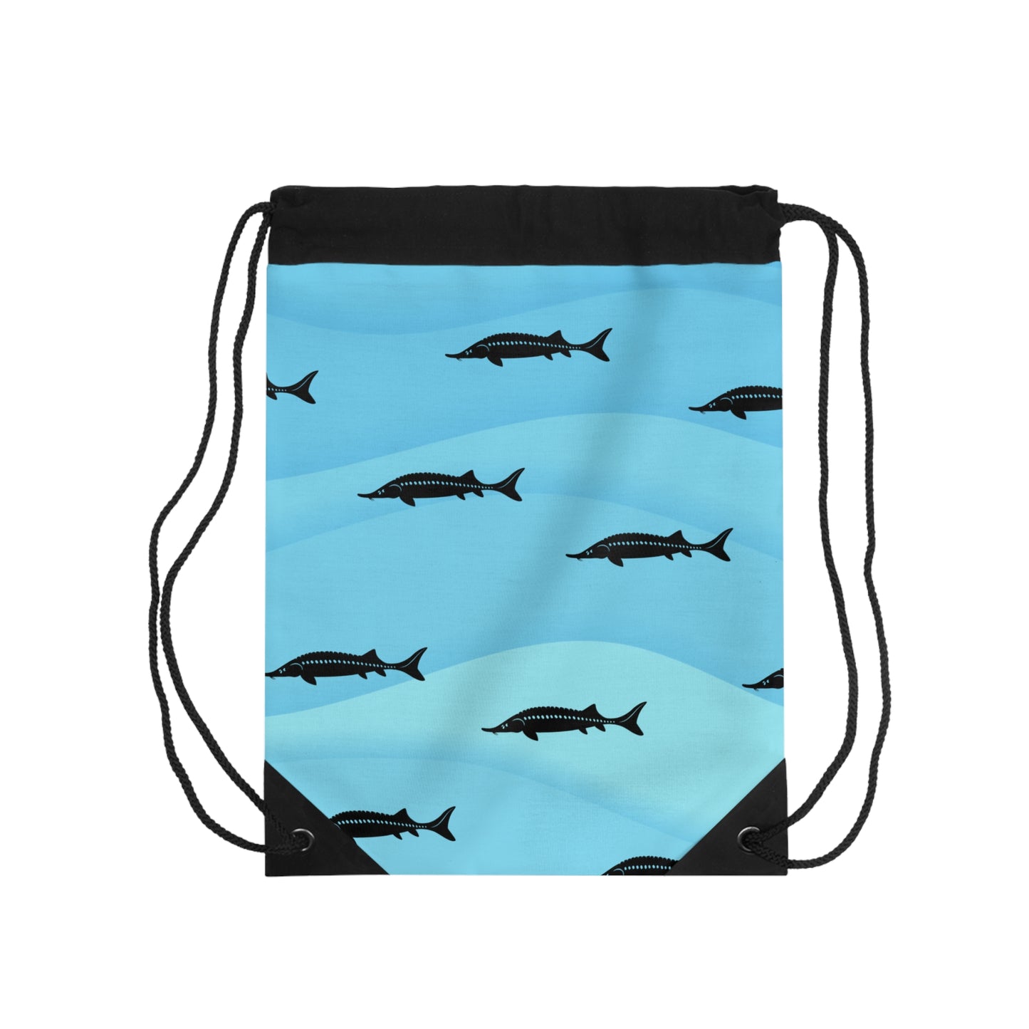 White Sturgeon Silhouette Drawstring Bag