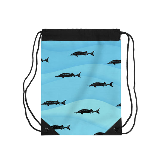White Sturgeon Silhouette Drawstring Bag