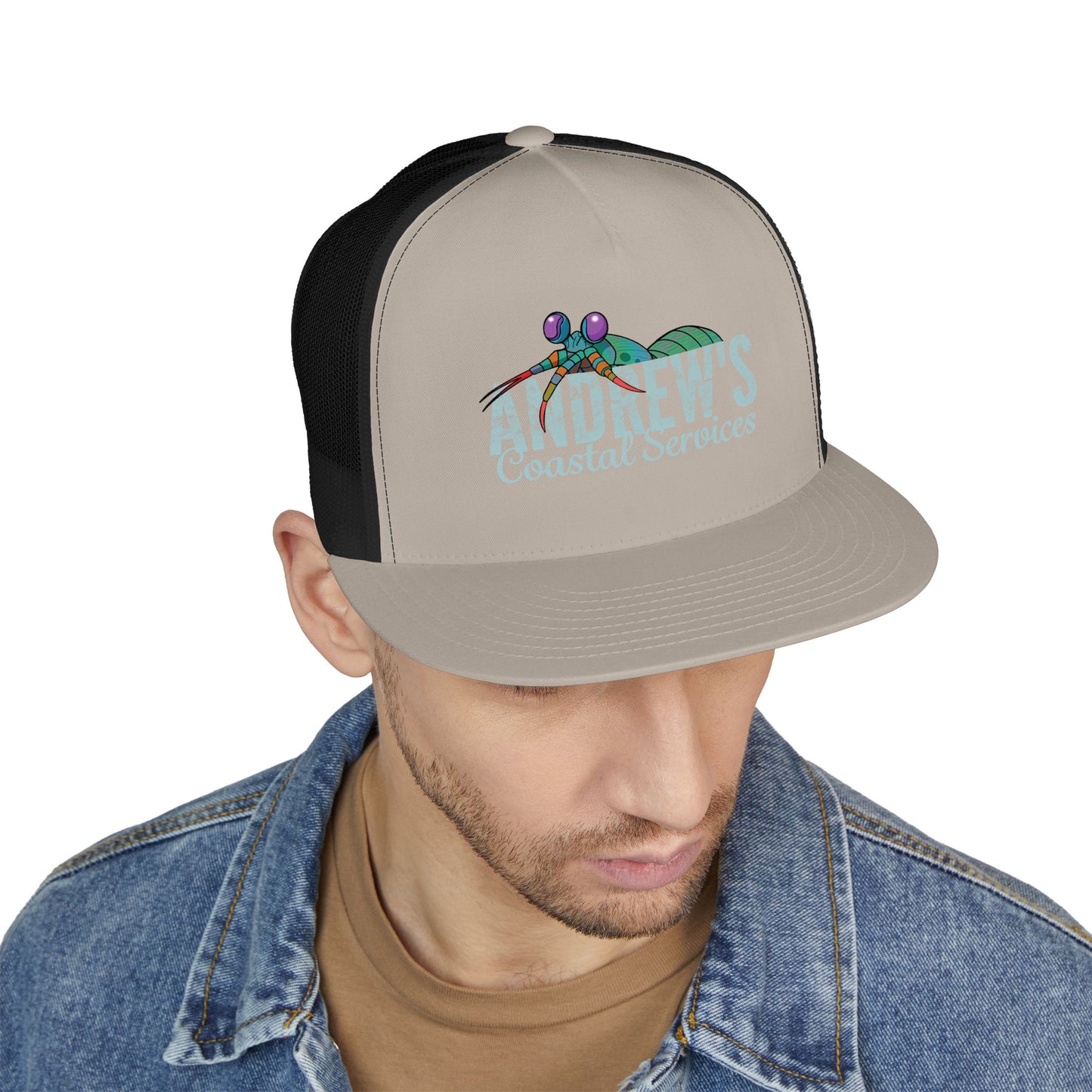 5 Panel Trucker Cap - Half Logo with Logo Blue