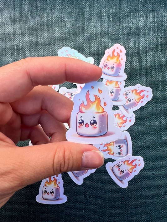 Kawaii Fiery Marshmallow Holographic Vinyl Sticker