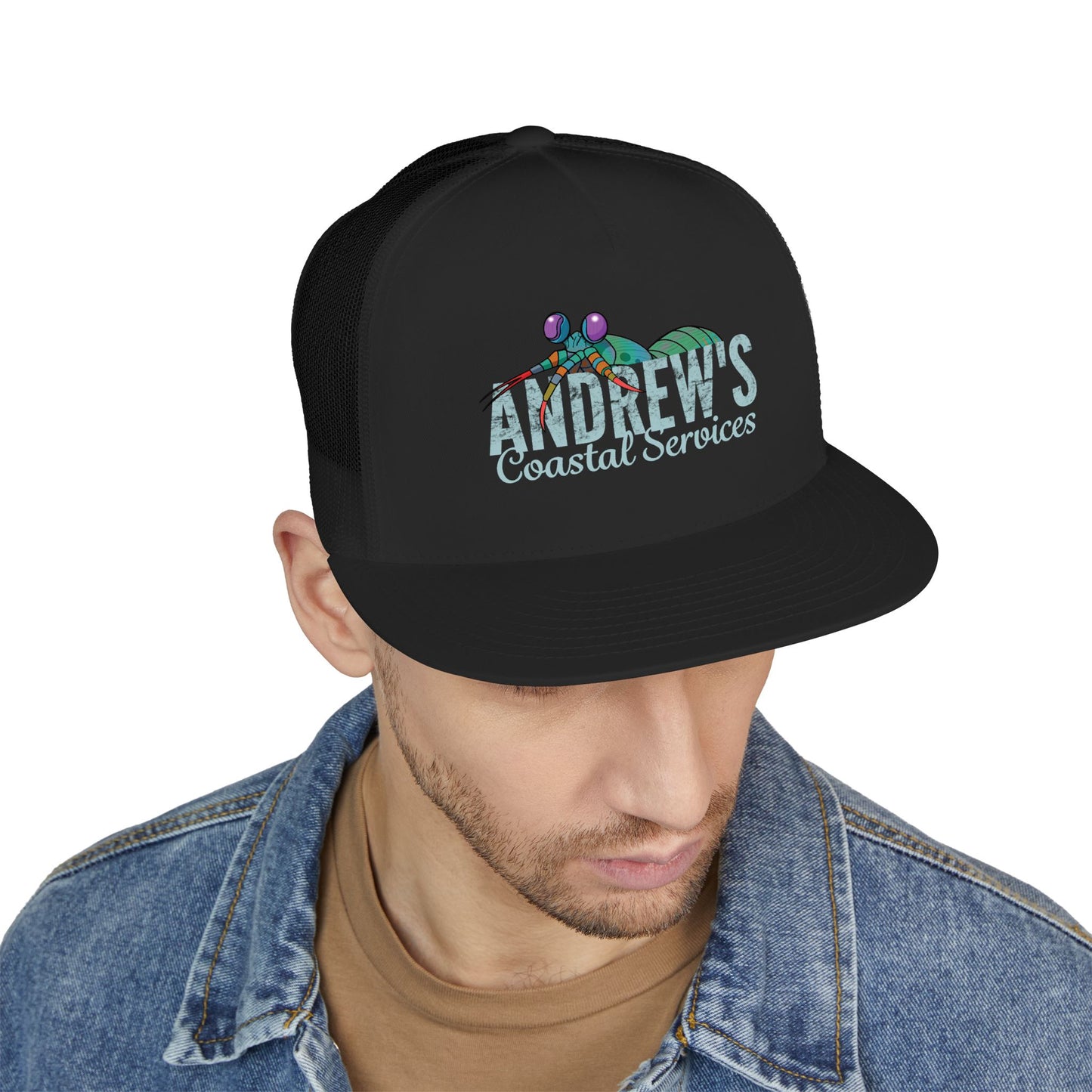 5 Panel Trucker Cap - Half Logo with Logo Blue