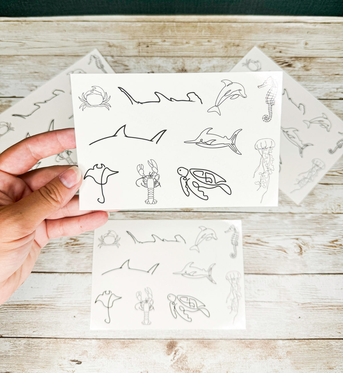 Sea Life Temporary Tattoos: Ocean Animal Line Art (10 Designs, 4x6 Sheet)