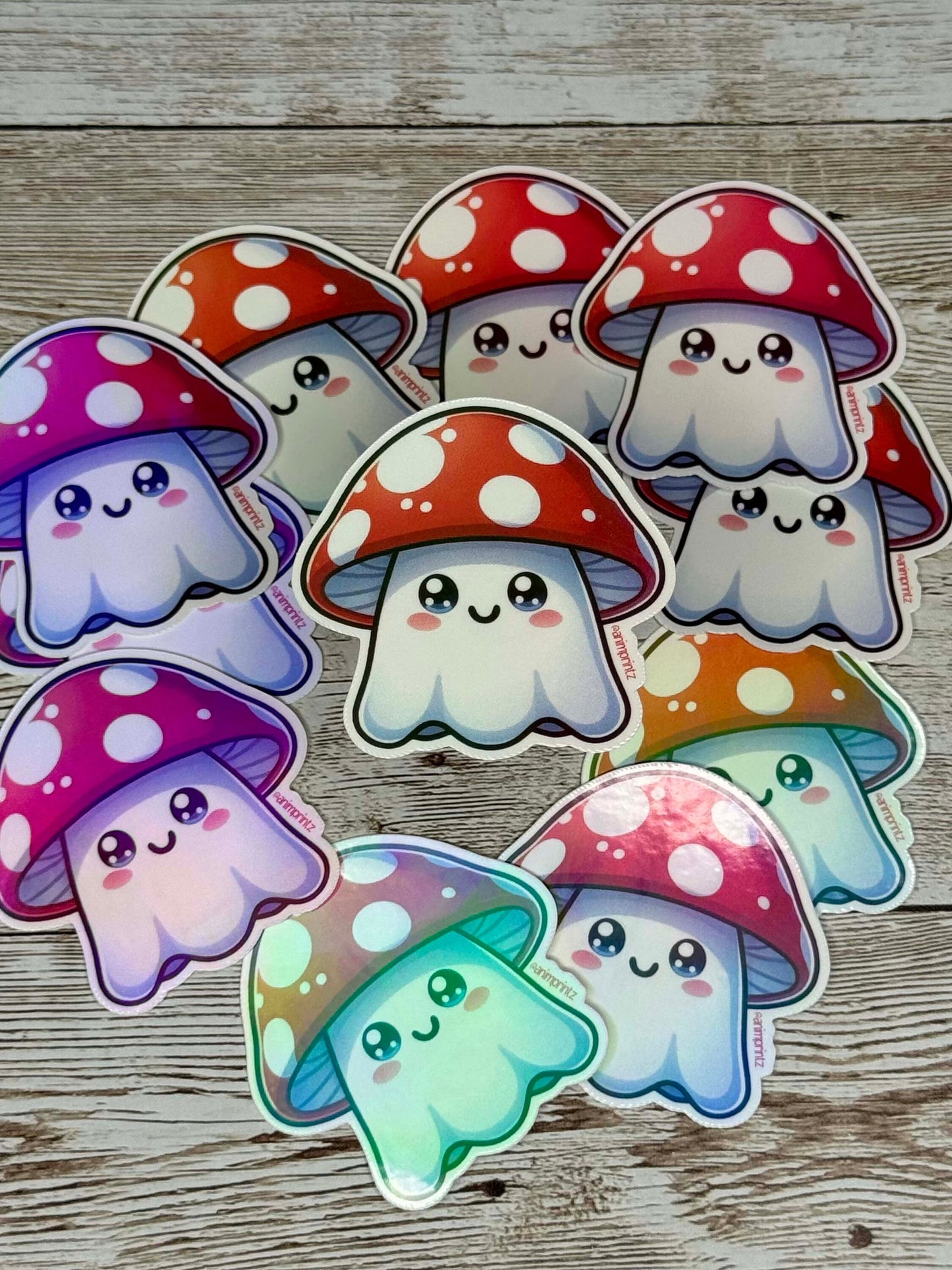 Kawaii Mushroom Ghost Holographic Vinyl Sticker