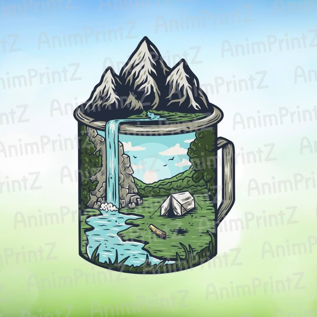 Mountain in a Cup Matte Vinyl Sticker