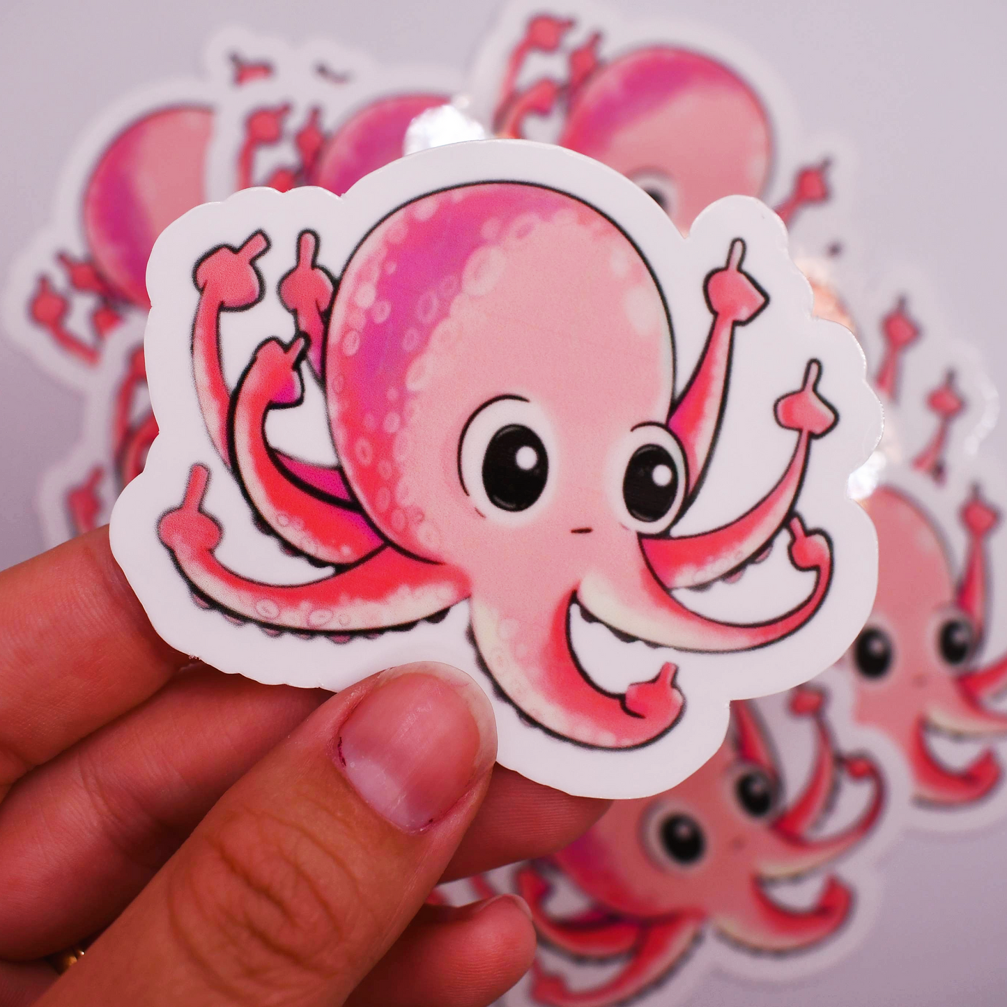 Funny Octopus with 8 Middle Fingers Glossy Vinyl Sticker
